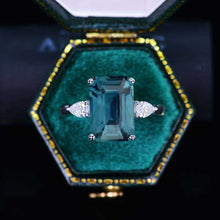 Load image into Gallery viewer, 4 Carat Giliarto Elongated Emerald Cut Teal Sapphire Gold Engagement Ring