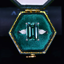 Load image into Gallery viewer, 4 Carat Giliarto Elongated Emerald Cut Green Moissanite Gold Engagement Ring