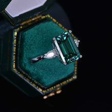 Load image into Gallery viewer, 4 Carat Giliarto Elongated Emerald Cut Green Moissanite Gold Engagement Ring