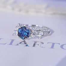 Load image into Gallery viewer, 3 Carat Hexagon Alexandrite Floral 14K White Gold Engagement Ring