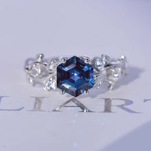 Load image into Gallery viewer, 3 Carat Hexagon Alexandrite Floral 14K White Gold Engagement Ring