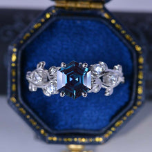 Load image into Gallery viewer, 3 Carat Hexagon Alexandrite Floral 14K White Gold Engagement Ring