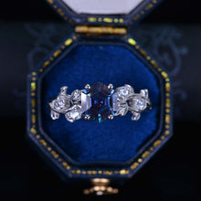 Load image into Gallery viewer, 3 Carat Hexagon Alexandrite Floral 14K White Gold Engagement Ring