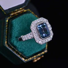 Load image into Gallery viewer, 3 Carat Vintage Style Emerald Cut Teal Sapphire White Gold Engagement Ring