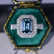 Load image into Gallery viewer, 3 Carat Vintage Style Emerald Cut Teal Sapphire White Gold Engagement Ring