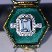 Load image into Gallery viewer, 3 Carat Vintage Style Emerald Cut Aquamarine White Gold Engagement Ring