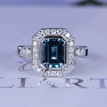 Load image into Gallery viewer, 3 Carat Vintage Style Emerald Cut Teal Sapphire White Gold Engagement Ring