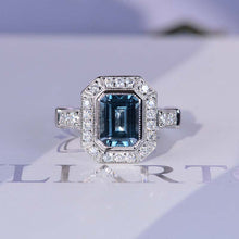 Load image into Gallery viewer, 3 Carat Vintage Style Emerald Cut Teal Sapphire White Gold Engagement Ring