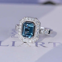 Load image into Gallery viewer, 3 Carat Vintage Style Emerald Cut Teal Sapphire White Gold Engagement Ring