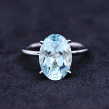 Load image into Gallery viewer, 7 Carat Oval Cut Aquamarine Ring, Hidden Halo Gold Engagement Ring