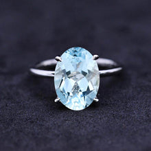 Load image into Gallery viewer, 6 Carat Oval Cut Aquamarine Ring, Hidden Halo Gold Engagement Ring