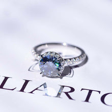 Load image into Gallery viewer, 2 Carat Round Dark Grey Gray Blue Giliarto Moissanite Halo Gold Engagement Ring