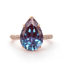 Load image into Gallery viewer, 4Ct Pear Alexandrite Engagement Ring, Solitaire Pear Cut Alexandrite Engagement Ring, Pear Accents Stones, Hidden Halo Ring