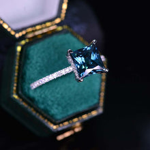 Load image into Gallery viewer, 3 Carat Teal Sapphire Princess Cut Engagement Gold Ring.