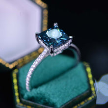 Load image into Gallery viewer, 3 Carat Teal Sapphire Princess Cut Engagement Gold Ring.