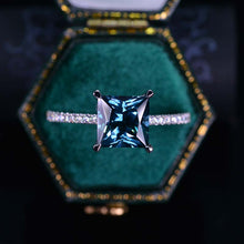 Load image into Gallery viewer, 3 Carat Teal Sapphire Princess Cut Engagement Gold Ring.