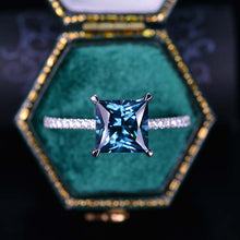 Load image into Gallery viewer, 3 Carat Teal Sapphire Princess Cut Engagement Gold Ring.