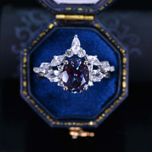 Load image into Gallery viewer, 2 Carat Oval Alexandrite Halo Engagement 14K White Gold Ring, Eternity Ring Set