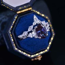 Load image into Gallery viewer, 2 Carat Oval Alexandrite Halo Engagement 14K White Gold Ring, Eternity Ring Set