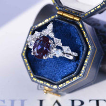 Load image into Gallery viewer, 2 Carat Oval Alexandrite Halo Engagement 14K White Gold Ring, Eternity Ring Set