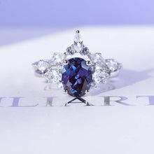 Load image into Gallery viewer, 2 Carat Oval Alexandrite Halo Engagement 14K White Gold Ring, Eternity Ring Set