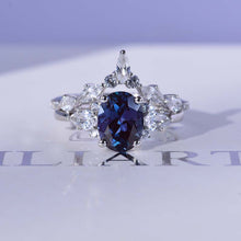 Load image into Gallery viewer, 2 Carat Oval Alexandrite Halo Engagement 14K White Gold Ring, Eternity Ring Set