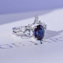 Load image into Gallery viewer, 2 Carat Oval Alexandrite Halo Engagement 14K White Gold Ring, Eternity Ring Set