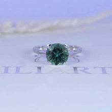 Load image into Gallery viewer, 2 Carat Teal Sapphire 14K White Gold Engagement. Eternity Ring. Opal Leaf Floral Ring Design