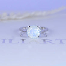 Load image into Gallery viewer, 2 Carat Genuine Moonstone 14K White Gold Engagement. Eternity Ring. Opal Leaf Floral Ring Design