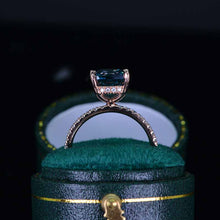 Load image into Gallery viewer, 2 Carat Cushion Teal Sapphire Hidden Halo Engagement Ring