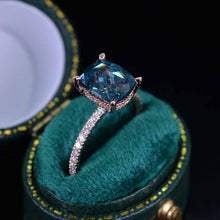 Load image into Gallery viewer, 2 Carat Cushion Teal Sapphire Hidden Halo Engagement Ring