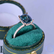 Load image into Gallery viewer, 2 Carat Cushion Teal Sapphire Hidden Halo Engagement Ring