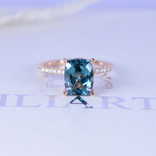 Load image into Gallery viewer, 2 Carat Cushion Teal Sapphire Hidden Halo Engagement Ring