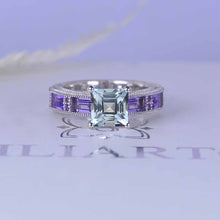 Load image into Gallery viewer, 2 Carat Princess Cut Aquamarine White Gold Vintage Style Engagement Ring