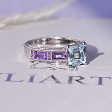 Load image into Gallery viewer, 2 Carat Princess Cut Aquamarine White Gold Vintage Style Engagement Ring