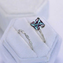 Load image into Gallery viewer, 3 Carat Princess Cut Alexandrite Engagement Eternity Gold Ring Set
