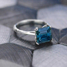 Load image into Gallery viewer, 3 Carat Princess Cut Teal Sapphire 14K White Gold Engagement Ring