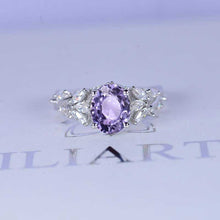 Load image into Gallery viewer, Celtic 3 Carat Oval Purple Sapphire 14K White Gold Floral Fairy Tail Engagement Ring
