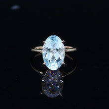 Load image into Gallery viewer, 4 Carat Oval Cut Genuine Aquamarine Ring, Hidden Halo Gold Engagement Ring Classics