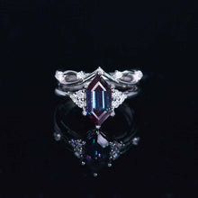 Load image into Gallery viewer, 14K White Gold 3 Carat Hexagon Alexandrite Halo Engagement Ring, Eternity Ring Set