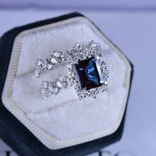 Load image into Gallery viewer, 3 Carat Alexandrite Engagement Ring Halo Emerald Cut Alexandrite Engagement Ring, 9x7mm Step Cut Alexandrite Fairy Tail Engagement Ring with Eternity Band