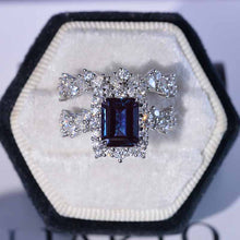 Load image into Gallery viewer, 3 Carat Alexandrite Engagement Ring Halo Emerald Cut Alexandrite Engagement Ring, 9x7mm Step Cut Alexandrite Fairy Tail Engagement Ring with Eternity Band