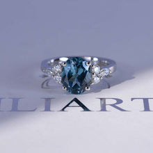 Load image into Gallery viewer, 3 Carat Oval Teal Sapphire Diamond Engagement White Gold Ring