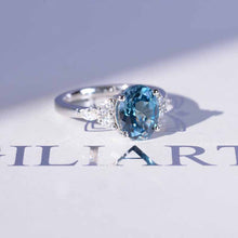 Load image into Gallery viewer, 3 Carat Oval Teal Sapphire Engagement White Gold Ring