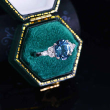 Load image into Gallery viewer, 3 Carat Oval Teal Sapphire Engagement White Gold Ring