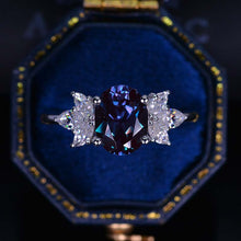 Load image into Gallery viewer, 14K Rose Gold 2 Carat Oval Alexandrite Halo Vintage Engagement Ring
