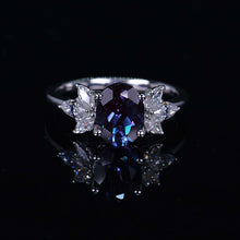 Load image into Gallery viewer, 14K Rose Gold 2 Carat Oval Alexandrite Halo Vintage Engagement Ring
