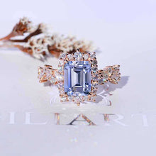 Load image into Gallery viewer, 3 Carat Vintage Style 9x7mm Gray Radiant Cut Purple Sapphire Gold Floral Shank Engagement Ring