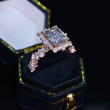 Load image into Gallery viewer, 3 Carat Vintage Style 9x7mm Gray Radiant Cut Giliarto Moissanite Gold Floral Shank Engagement Ring
