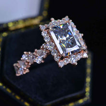 Load image into Gallery viewer, 3 Carat Vintage Style 9x7mm Gray Radiant Cut Giliarto Moissanite Gold Floral Shank Engagement Ring